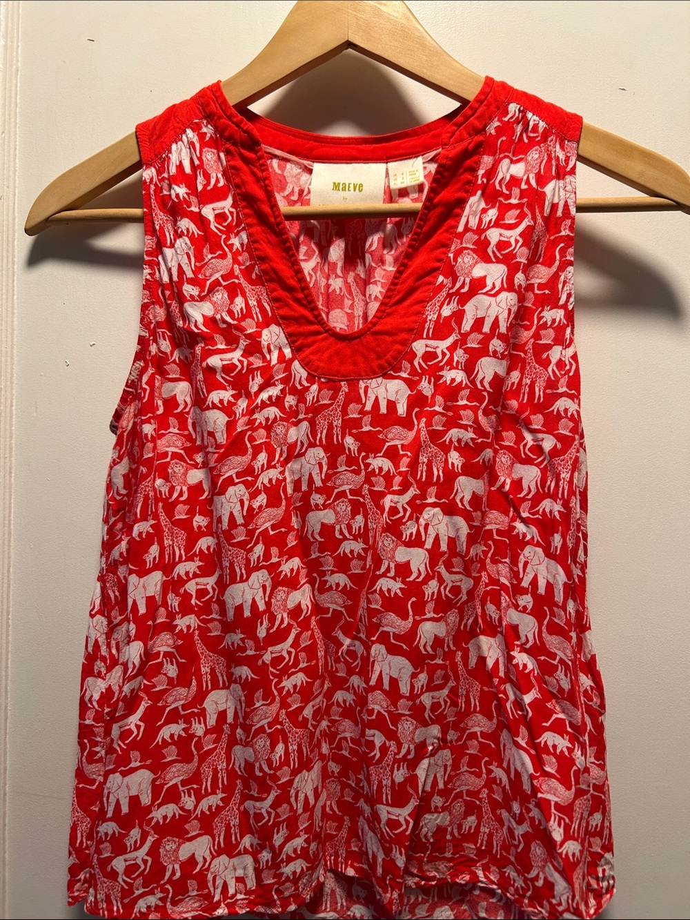 Maeve Red and White Animal-Print Sleeveless Top